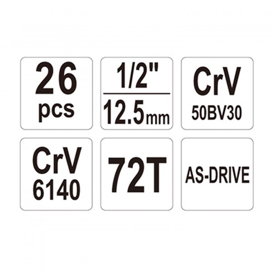 Yato 26pc 1/2" Sq. Drive Socket Set