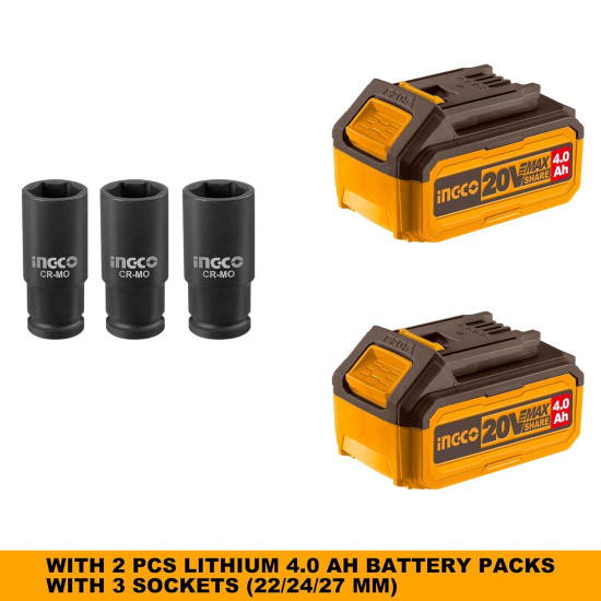 Ingco Cordless Impact Wrench 850 N-m 1/2" Sq. Drive