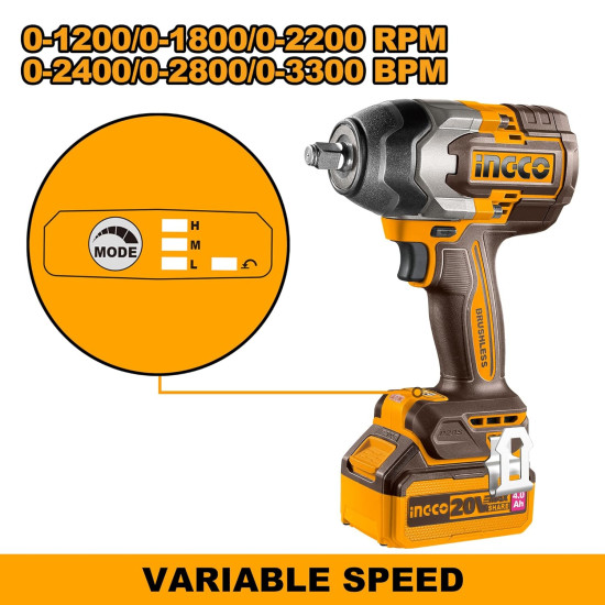 Ingco Cordless Impact Wrench 850 N-m 1/2" Sq. Drive