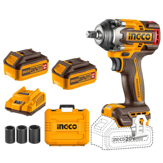 Ingco Cordless Impact Wrench 500 N-m 1/2" Sq. Drive
