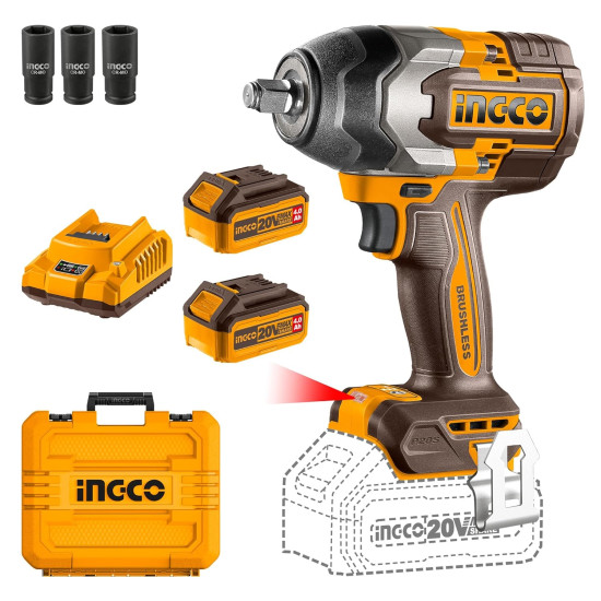 Ingco Cordless Impact Wrench 850 N-m 1/2" Sq. Drive