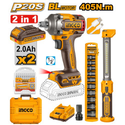 Ingco Cordless Impact Wrench Combo Kit 405 N-m 1/2" Sq. Drive