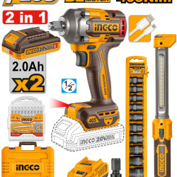 Ingco Cordless Impact Wrench Combo Kit 405 N-m 1/2" Sq. Drive