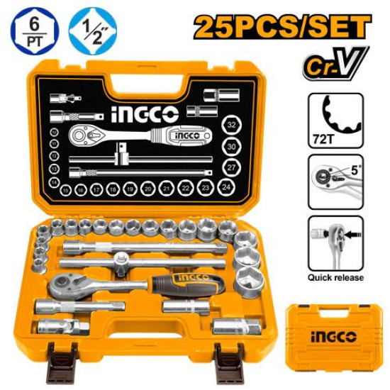 Ingco 25 pc 1/2" Sq. Drive Socket Set